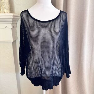 Eileen Fisher Women's Black Fishnet Dolman-Sleeve Top size large